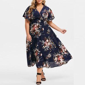 Plus Size Women's Dress 2024 Boho Short Sleeve Floral Print Maxi Dress Brand New